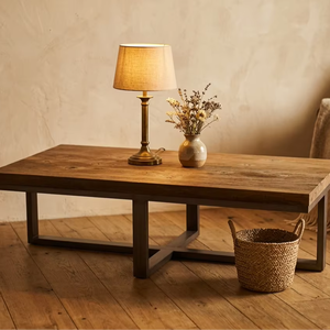 Premium Macron Coffee <b>Table</b> Recycled Wood Heavy Duty Metal Frame Modern Minimalist Living Room Furniture Eco-Friendly Durable - Product Image 4