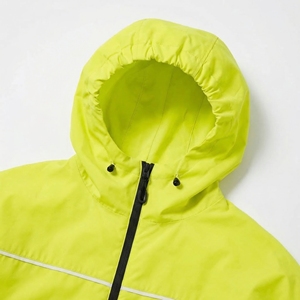 Neon Yellow Hooded Long Rain Coat | Waterproof Zip Up Utility <b>Jacket</b> | Oversized Streetwear Rain Trench| Custom OEM Manufacturer - Product Image 3