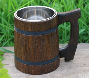 Jarra de Cerveza de Madera Hecha a Mano, Tallada, Estilo Clásico, para Amantes, Padrinos de Boda, Fanáticos de los Vikingos, con Revestimiento de Acero Inoxidable, Certificación CE - Product Image 3