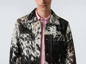 Chaqueta vaquera con estampado animal de piel de vaca para hombre, con cuello vuelto, bolsillos delanteros, estilo casual de invierno, chaqueta de cuero vintage. - Product Image 2