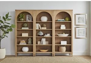 Arched <b>Solid</b> Teak <b>Wood</b> <b>Bookcase</b> Modern Open Display Shelf for Living Room - Product Image 2