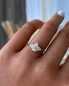 Magnifique bague en diamant taille poire de 1,01 carat pour femme, cultivé en laboratoire, avec or massif 14 carats, cadeau surprise pour les amoureux - Product Image 2