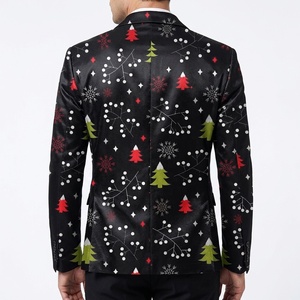 Veste de costume de Noël imprimée pour homme, motif sapin et flocon de neige amusant, blazer de fête, coupe ajustée, nouveauté, pour bal de promo et dîner de Noël - Product Image 2