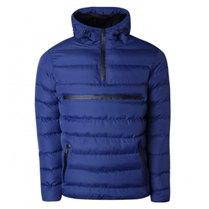 Blouson matelassé pour homme, bleu, à capuche, coupe-vent, décontracté, hiver, en polyester, rembourrage épais, longueur standard, avec fermetures éclair - Product Image 1