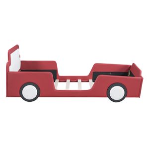 Letto a piattaforma a forma di auto da corsa rosso, singolo, con ruote, per bambini - Product Image 6