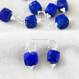 Lapis Lazuli 6-7มม. อัญมณีเล็กๆรูปทรงลูกบาศก์ห่อลวดเสน่ห์925เงินสเตอร์ลิงทอง Vermeil สร้อยคอต่างหูแฟนซี - Product Image 5