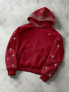 Sweat-shirts pour hommes ornés de strass rouges, coupe oversize, en molleton de coton, style streetwear, service de production de vêtements lourds - Product Image 4