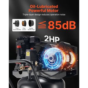 Compressore d'Aria Portatile da 30 Galloni con Motore da 2HP, 5.3SCFM, Serbatoio Lubrificato a Olio, Pressione Massima 125PSI per Gonfiaggio Pneumatici - Product Image 3