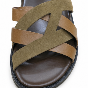 Sandalias Planas de Verano con Punta Abierta de Cuero Genuino, Suela de Goma Transpirable, Entresuela de EVA, Color Sólido - Product Image 3