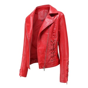 Blouson Moto en Cuir PU pour Femme, Coupe Slim Courte, Manches Longues, Col Rabattu, Fermeture Éclair, Lacets Croisés, Chaud et Polyvalent - Product Image 4