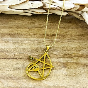 Collier en laiton plaqué or 18 carats pour femme, avec pendentif étoile gothique de haute qualité, breloque pentagramme et lune spirituelle, pour la vente en gros OEM ODM - Product Image 4