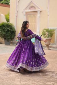 Colecciones de Vestidos Anarkali Listos para Usar, Estilo Indio y Pakistaní, con Dupatta con Estampado Kalamkari para Bodas - Product Image 3