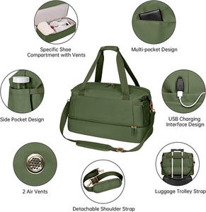 Sac de sport de voyage imperméable vert olive avec compartiment à chaussures au bas et trousse de toilette - Product Image 4