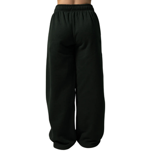 Women's Dark Green Oversized Sweatpants with Elastic Waist Soft Fleece Relaxed Fit Gym Workout Training Casual Activewear Bottom - Product Image 1