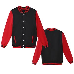 Men's Black <b>Red</b> Color Blocking Varsity Jacket Regular Fit Turn-down Collar Single Button Closure Casual Autumn Wear - Product Image 2