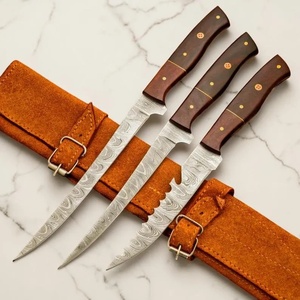 Cuchillo de filetear de hoja fija estilo japonés Damasco, juego de 3 piezas, mango de madera Pakka, diseño industrial, ecológico, marca privada para - Product Image 1