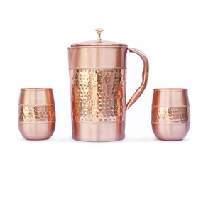 Pichet en cuivre pur avec couvercle, grande taille, artisanal, martelé, capacité 70 oz/2000 ml, 100 % cuivre pur - Product Image 6