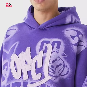 Ensemble de survêtements unisexes pour hommes en coton de haute qualité, coupe oversize, avec impression sérigraphiée et broderie, comprenant un pantalon long évasé et un sweat à capuche délavé à l'acide - Product Image 4