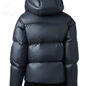 New Custom OEM ODM Black <b>Reversible</b> Down Puffer Polyester Shiny Fabric <b>Coat</b> Winter Hooded Jacket Men - Product Image 4