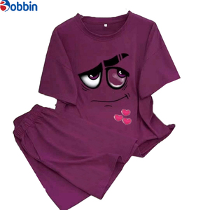Ensemble 2 pièces pour femme : T-shirt et short de survêtement imprimés, motif dessin animé mignon, tenue décontractée ample, personnalisable, nouvelle mode été - Product Image 4
