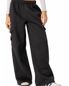 Pantalon d'été taille haute pour femme, coupe large, en coton éponge noir, ample, longueur intégrale, décontracté, séchage rapide, respirant, avec poches, élastique - Product Image 6