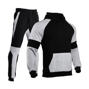 Men Color Blocking Tracksuit Hooded Sweatshirt With Drawstring Pants Full Length Casual Wear Street Style Fashion Regular Fit - Product Image 1