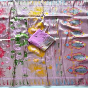 VASTRA COTTAGE Sari de viscosa de tejido Jamdani puro con bordado Zari completo, borde Paithani Minakari, borla Pallu de lujo y blusa - Product Image 2