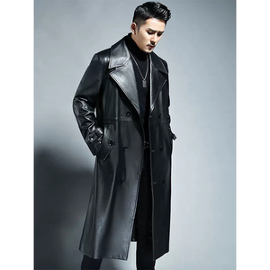 Mauroicardi Spring Autumn Long Cool Waterproof <b>Black</b> Pu Leather <b>Trench</b> <b>Coat</b> Men Double Breasted <b>Plus</b> <b>Size</b> 4xl 5xl 2022 - Product Image 1