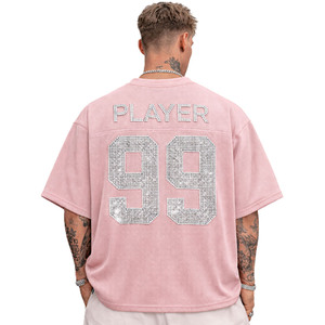 เสื้ออเมริกันฟุตบอล ผ้าตาข่ายระบายอากาศ ประดับเพชร หมายเลขติดเสื้อ ทรงโอเวอร์ไซส์ สตรีทแวร์ รับผลิตแบรนด์ส่วนตัว โลโก้สั่งทำ - Product Image 4