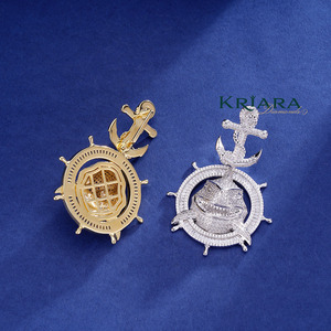 จี้รูปสมอเรือฉลามเงินแท้ 925 ชุบทอง 18K ประดับเพชรทรงกลมเพาะเลี้ยงในห้องปฏิบัติการ ดีไซน์หรูหรา เหมาะสำหรับทั้งชายและหญิง - Product Image 5