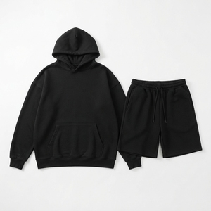 Conjunto de Sudadera con Capucha Lisa de Felpa Francesa y Pantalones Cortos a Juego para Gimnasio, de Algodón Pesado, Estilo Casual para Descansar, Venta al por Mayor - Product Image 6