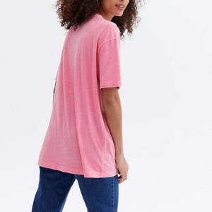 <b>Pink</b> Women's Regular Fit Short Sleeve O-Neck Knitted Casual T-Shirt Solid Color <b>Plain</b> Dyed Style 100% Cotton Front Breathable - Product Image 5