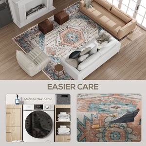 Tappeto Vintage 8x10 Lavabile in Lavatrice Antiscivolo Marrone Blu per Soggiorno, Camera da Letto e Sala da Pranzo - Product Image 5