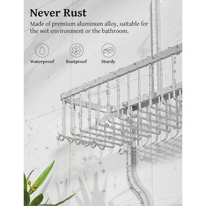 <b>Shower</b> Organizer Over the Head Caddy Aluminum Never Rust 10 Hooks Razor <b>Sponge</b> Rack Soap Basket Polished Silver - Product Image 3