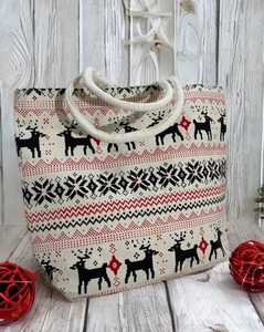 Sac fourre-tout en toile à motif cerf de Noël pour femme, grande capacité, sac à main décontracté, imprimé géométrique, ouverture supérieure, usage quotidien, prêt à être expédié - Product Image 4