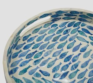 PERFECT ENTERPRISES Juego de Bandejas Redondas de Nácar, Bandeja para Servir con Incrustaciones de Concha Hecha a Mano, Decorativa - Product Image 6