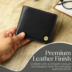 Cartera plegable de cuero genuino para hombre WRIZA |   Cartera Delgada Negra con Bloqueo RFID, Diseño Minimalista, Ranuras para Monedas y Tarjetas, Uso Diario - Product Image 6
