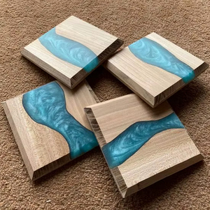 Solid Walnut Epoxy Resin Coasters for Tea and Coffee Modern Walnut Wood Epoxy Coaster <b>Set</b> for Kitchen & Living Room - Product Image 1