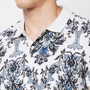เสื้อยืดพรีเมียมสำหรับผู้ชาย พิมพ์ลายด้านหน้า สีขาว-น้ำเงิน แขนสั้น ผ้าฝ้ายถัก ระบายอากาศได้ดี เหมาะสำหรับใส่เล่นกอล์ฟหรือใส่ลำลองในฤดูร้อน - Product Image 5