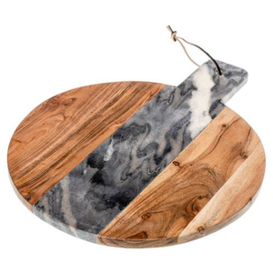 Planche à découper rectangulaire en bois d'acacia et marbre blanc, planche de service et de découpe multifonctionnelle pour la cuisine, plateau à fromage durable - Product Image 5