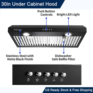 Campana extractora de cocina de 30 pulgadas para debajo del gabinete, 600 CFM, con ventilación de cocina, negra, con luces LED, nueva. - Product Image 4