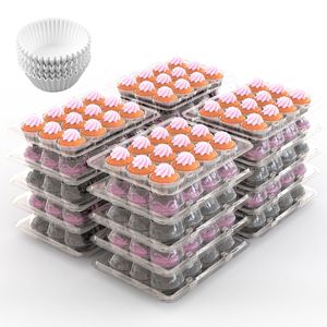 Confezione da 12 Scatole Trasparenti Monouso per Cupcake, 20 Set di Contenitori Impilabili a Cupola Alta, 240 Fogli per Decorazioni da Tavola e Feste - Product Image 1