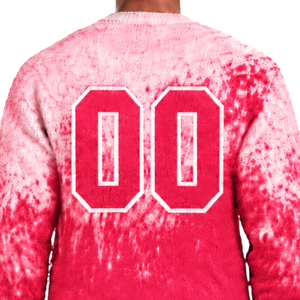 Pull en maille dégradé rouge corail et blanc pour homme, col rond, manches longues, personnalisé, style streetwear décontracté, mode hiver - Product Image 5