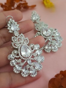 Flawless Premium Quality <b>Silver</b> Plated Moissanite <b>Drop</b> Statement <b>Earring</b> for Women Evening Look Party Wear Fashion Collection - Product Image 4