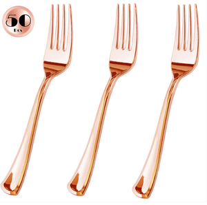 Fourchettes en plastique or rose en gros, couverts jetables robustes or rose pour fêtes, mariages et événements - Product Image 4