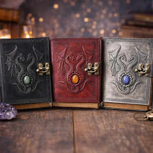 Diario de Cuero Grabado con Dragones Gemelos y Piedra Lapislázuli, Cuaderno de Herencia Asiática con Dragones, Diario de Viaje sin Líneas, Diario de Manifestación - Product Image 2