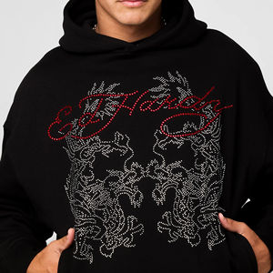 Sweat à capuche en strass personnalisé de haute qualité pour hommes, décontracté, grande taille, 100 % coton, saison hiver, col à capuche, OEM - Product Image 6