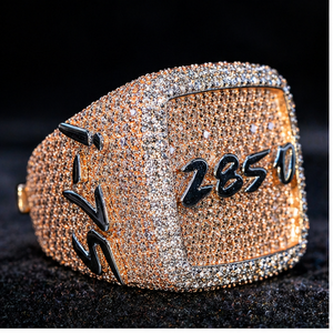 Personalized Religious 925 Silver Men's <b>Iced</b> Custom Initial Letter Number Moissanite Cocktail Pave Set Rhodium Plated Fine <b>Rings</b> - Product Image 5