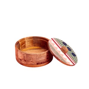 Premium Handcrafted Mango Wood Roti <b>Box</b> with Lid Tropical <b>Floral</b> Printed Wooden Casserole Hot Pot for Kitchen & Dining - Product Image 2