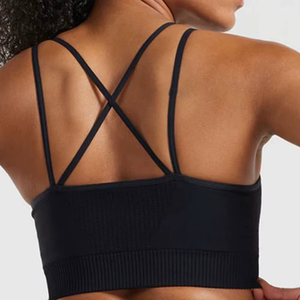 Sujetador deportivo negro acanalado para mujer, top corto de alto soporte, sin costuras, estilo deportivo, color liso, para entrenamiento y fitness - Product Image 5
